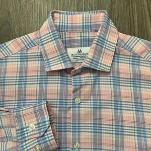 Mizzen Main Shirt Small Trim Fit Pink Blue‎ Plaid Tradition Evolved Long Sleeve